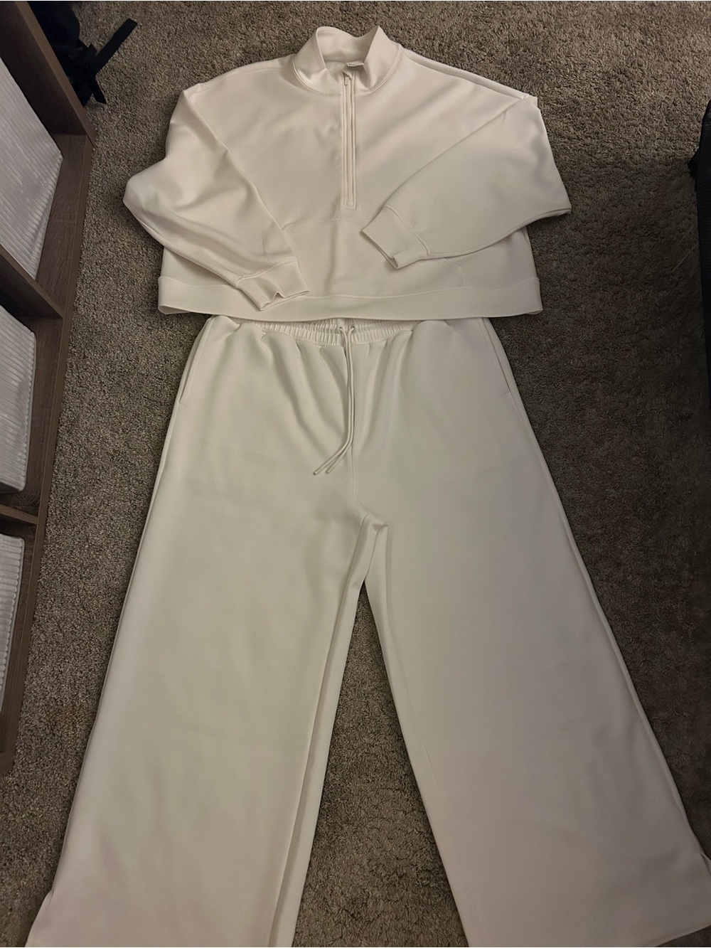 all in motion Cream Wide-Leg Drawstring Lounge Pants & Half Zip Set